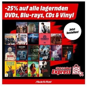 Media Markt – 25% Rabatt auf Musik CDs, DVDs, Blu-ray & Vinyl (gratis Versand)