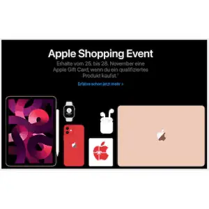 Apple Black Friday 2022 – 25 € bis 250 € Apple Store Karte zu Einkäufen