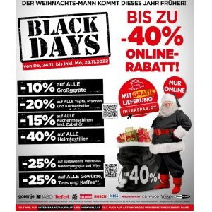 Interspar Black Days – bis zu 40 % Online-Rabatt + gratis Versand