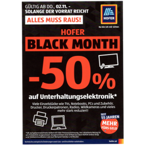HOFER Black Month – 50% Rabatt auf Unterhaltungselektronik